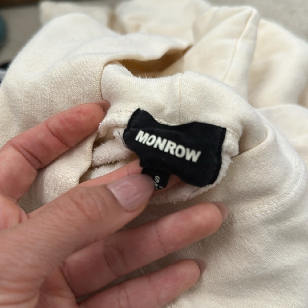 Monrow Matching Set Supersoft Fleece Girlfriend Pull Over Hoodie/Joggers Cream - Picture 9 of 9